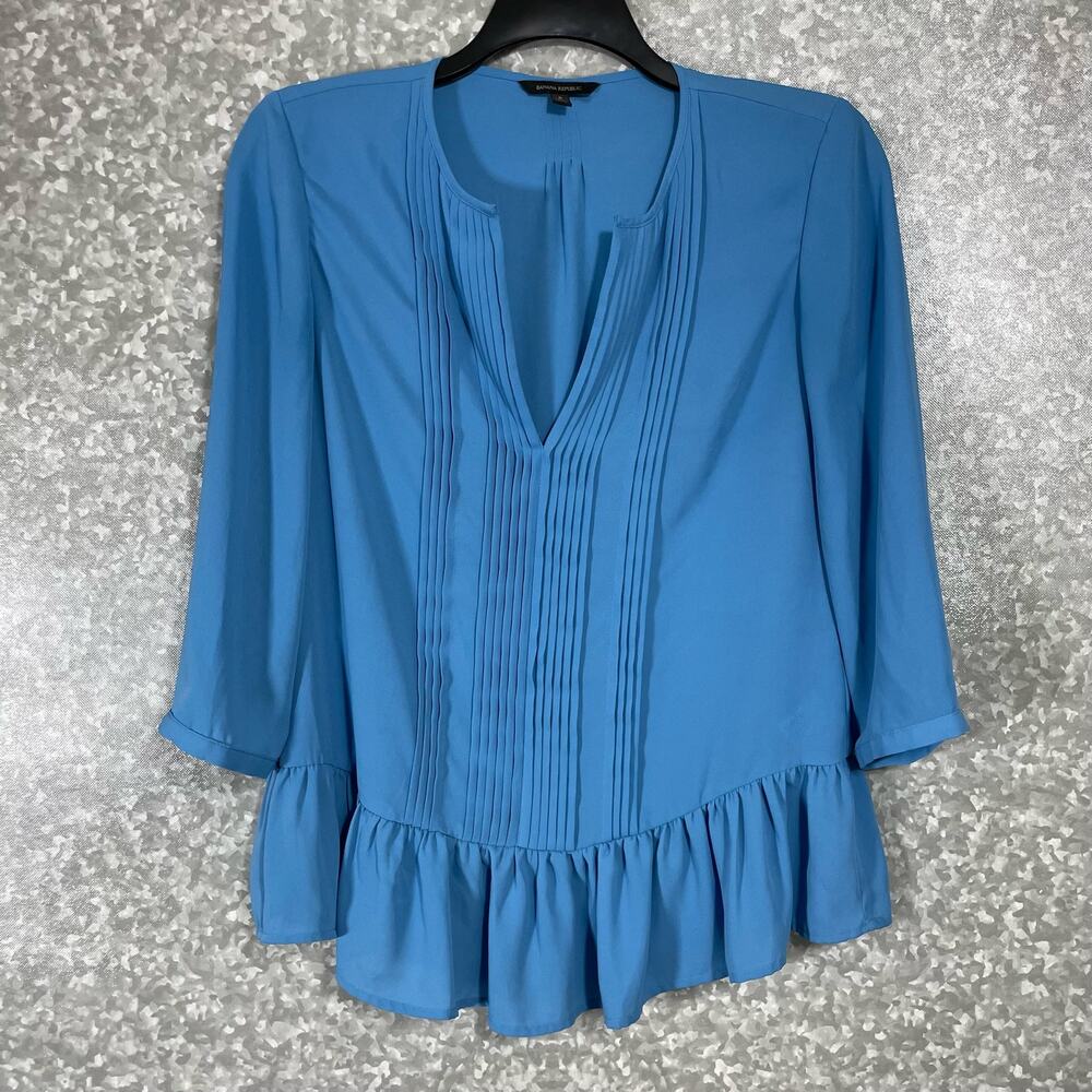 Banana Republic Womens Blue Pintuck Ruffle Blouse - Size Small - Preppy Corpcore